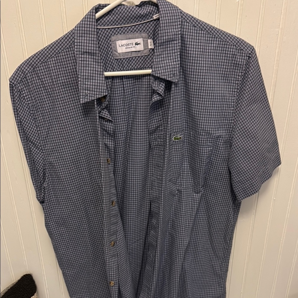 Lacoste Blue Casual Button Down Shirt with Micro-Check Design